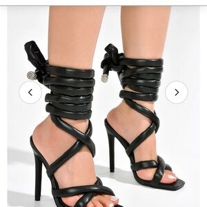 Cape Robbin Black Padded Wrap-Around Stiletto Heels